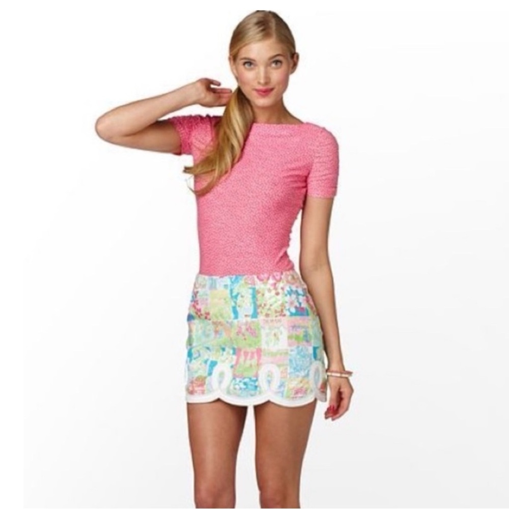 Lilly Pulitzer Neon State of Mind Tate Scalloped Mini Skirt Womens 8
